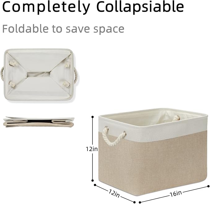 DULLEMELO Storage Baskets Large 16"x12"x12" Tall Rectangular Baskets Fabric - Image 2