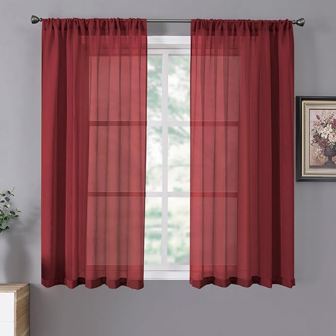 Tollpiz Short Sheer Curtain Living Room Linen Textured Curtains Sheer Light by Tollpiz