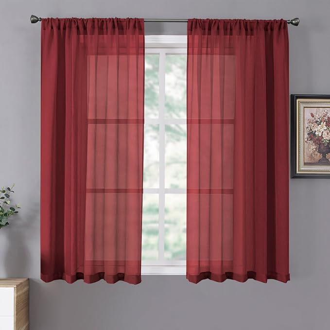 Tollpiz Short Sheer Curtains Linen Textured Bedroom Curtain Sheers Light by Tollpiz