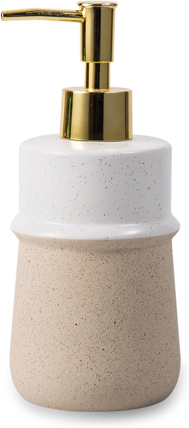 Beige Ceramic Soap Dispenser for Kitchen, Refillable Hand Dispenser by RZCNC