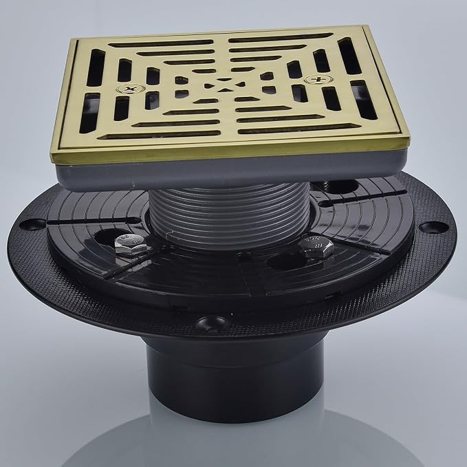 RANDOM Brushed Gold Shower Drain 4 inch Square Shower Drain by RANDOM