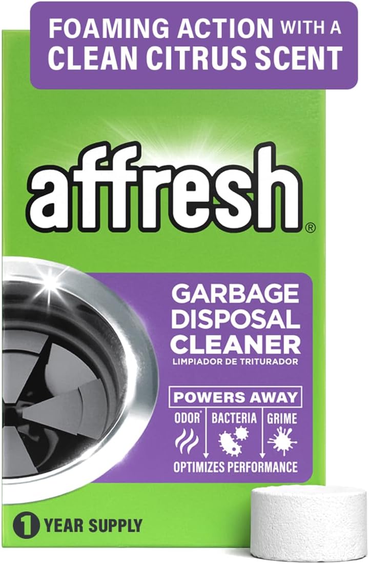 Affresh Garbage Disposal Cleaner, Helps Power Away Odor Causing Bacteria, Debris & Grime in Grind Chamber, Impeller & Drain Pipe, 12 Tablets, 1 Year Supply
