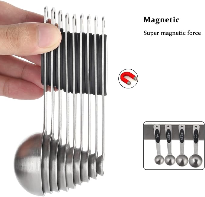 Magnetic Measuring Spoons Set of 9 Stainless Steel Stackable Measuring Spoons - Image 5