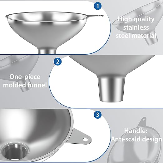 Stainless Steel Funnel with 30 Mesh Filter Food Grade Metal Funnel - Image 2
