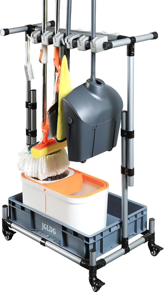 Freestanding Mobile Cleaning Tool Storage Rack, Mop and Broom Holder by JGLDG