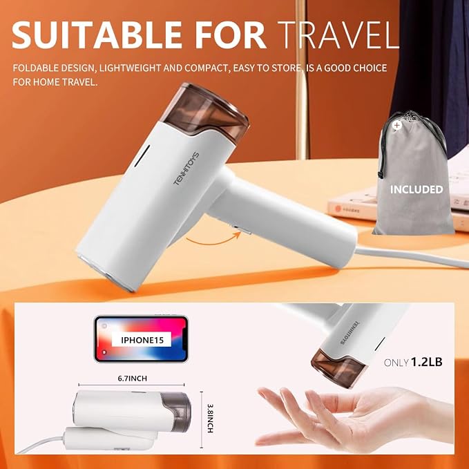 1000w Travel Garment Steamer for Clothes: Foldable Portable Handheld Clothing - Image 2