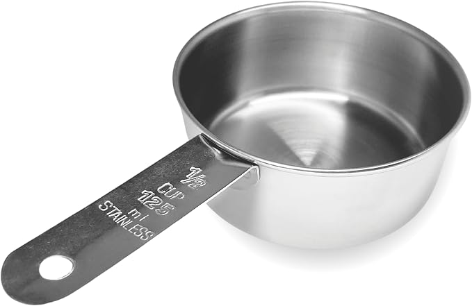 1/2 Cup Stainless Steel Measuring Cup | Sturdy Metal 125 ml | 125 cc | 4 oz | by Knupp+Co.