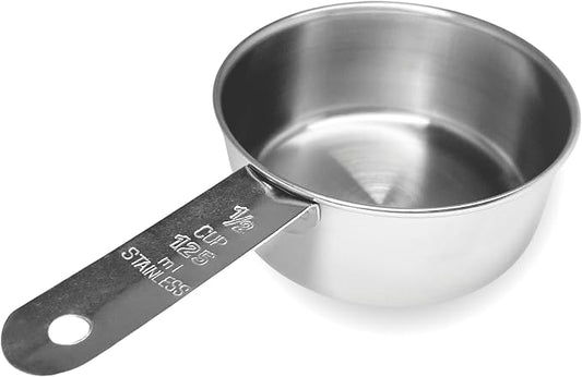 1/2 Cup Stainless Steel Measuring Cup | Sturdy Metal 125 ml | 125 cc | 4 oz | by Knupp+Co.