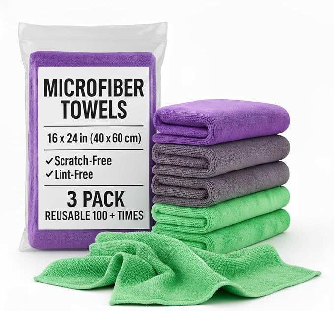 PAKS - 3 Pack Reusable Microfiber Towels - 16x24 Micro Fiber Towels Car by PaksDetailSupply
