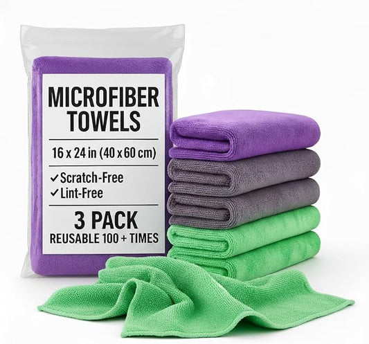 PAKS - 3 Pack Reusable Microfiber Towels - 16x24 Micro Fiber Towels Car by PaksDetailSupply