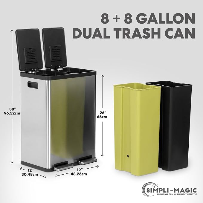 Simpli-Magic 16 Gallon Dual Compartment Step Trash Can – Kitchen Garbage Can - Image 4