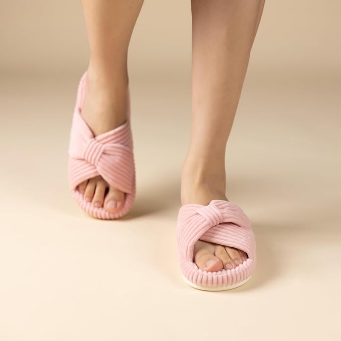 Chantomoo Slippers for Women Memory Foam House Bedroom Corduroy Bow Crossbands - Image 6