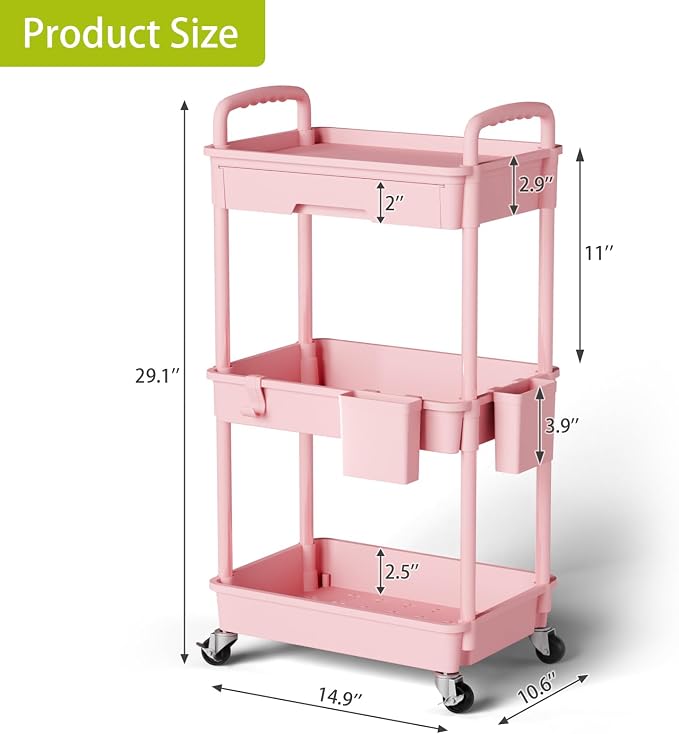 3 Tier Rolling Cart Organizer, Laundry Room Bathroom Organizers and Storage - Image 3