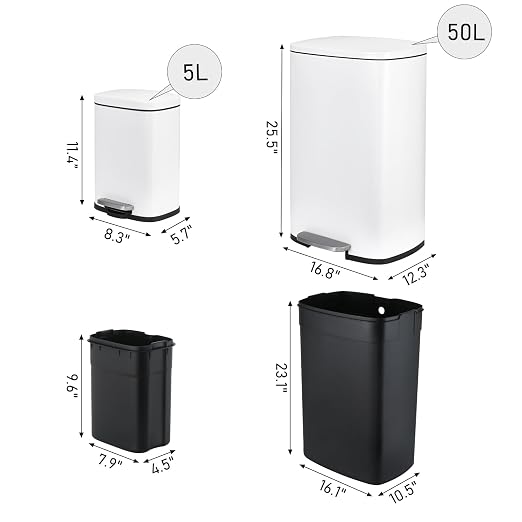 Arlopu 13.2+1.3 Gallon Step Trash Can, Stainless Steel Garbage Bin, Soft-Close - Image 2