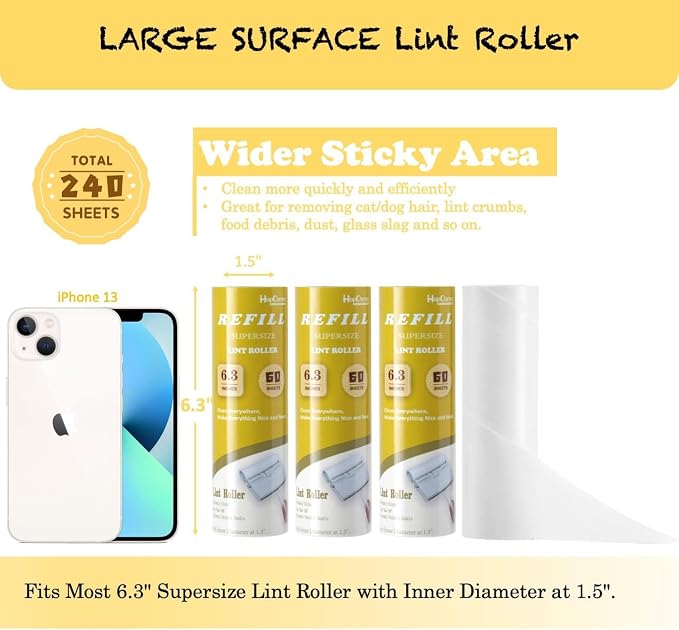 Large Surface Lint Roller Extra Sticky Refills, Total 240 Easy Tear Sheets - Image 2