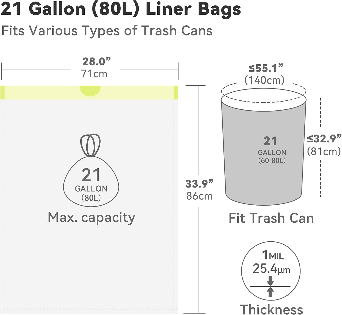 Ninestars Extra Strong White Trash Bags with Drawstring, Multiple Sizes 90 Count, Kitchen Drawstring trash bags 90 Trash Bags (21 gallon 90 ct)