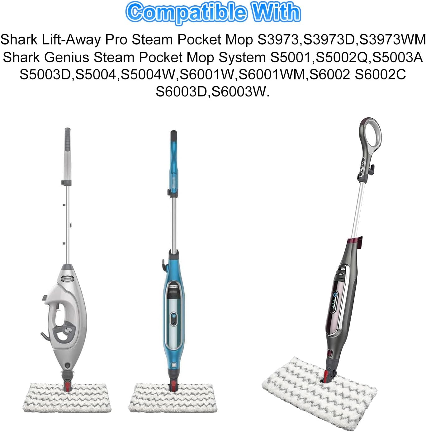 3 Pack Steam Mop Pads Replacement Compatible with Shark Genius Steam Mop S5003D S5002Q S5004 S6001W S6001WM S6002 & Lift-Away Pro Steam Mop S3973 S3973D S3973WM, Reusable Washable Microfiber Mop Pads