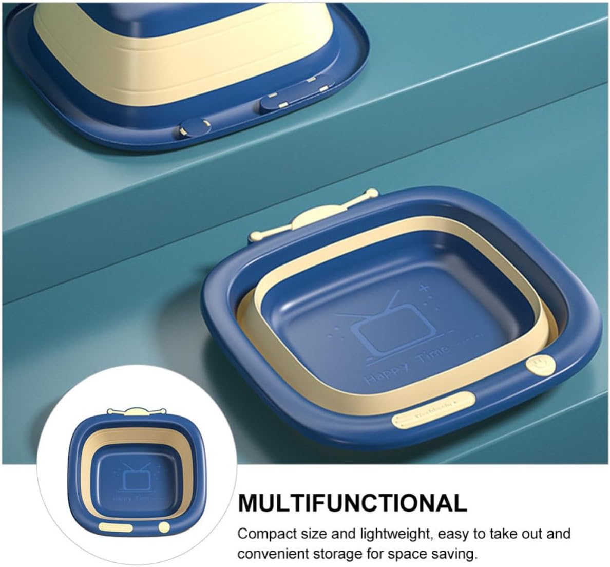 Basin Cartoon Portable for Folding Washbasin Plastic Bedroom Use | Blue Finish, Lightweight Foldable Design, Easy to Carry and Space Saving for Household Bathing Needs