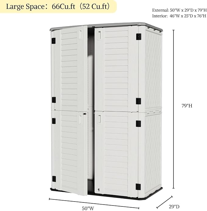 ZZM Large 67 Cu.ft Waterproof Storage Shed, Outdoor Storage Cabinet，Durable - Image 4