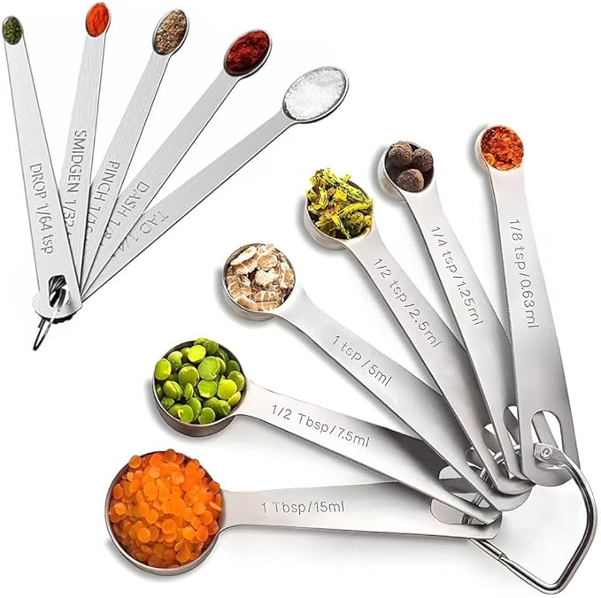 11PCS Measuring Spoons Set Stainless 1 tbsp, 1/2 tbsp, and 1-1/16tsp Steel by YUNNKEEY