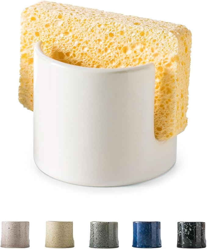Sponge Holder for Kitchen Sink, Ceramic Dish Sponge Drying Caddy Scrubby Daddy by LAUCHUH
