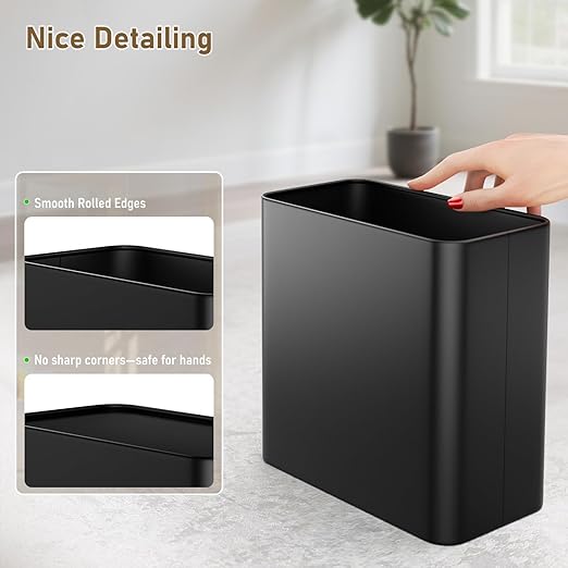 Small Bathroom Trash Can 2.4 Gallon Wastebasket, Slim Metal Garbage Can Matte - Image 4