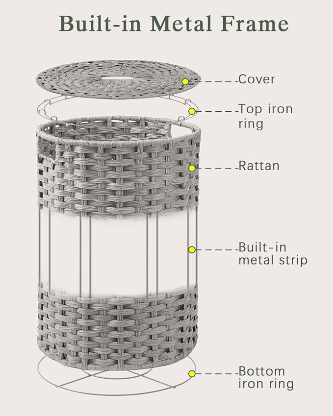 Laundry Hamper with Lid Laundry Basket with Lid 19.0 Gal Round Laundry Basket - Image 8