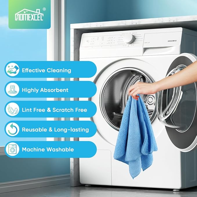 HOMEXCEL Blue Microfiber Cleaning Cloth, 12 Pack Premium Microfiber Towels - Image 6
