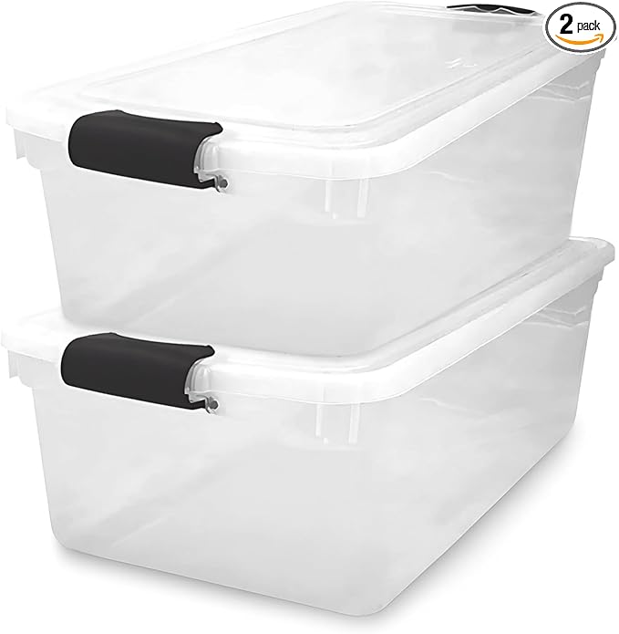 HOMZ 2-Pack Latching Lid, Large Clear Plastic Storage Bins by Homz