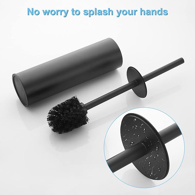 Toilet Brush and Holder Set Black Stainless Steel, 304 Heavy Duty Round Toilet - Image 4