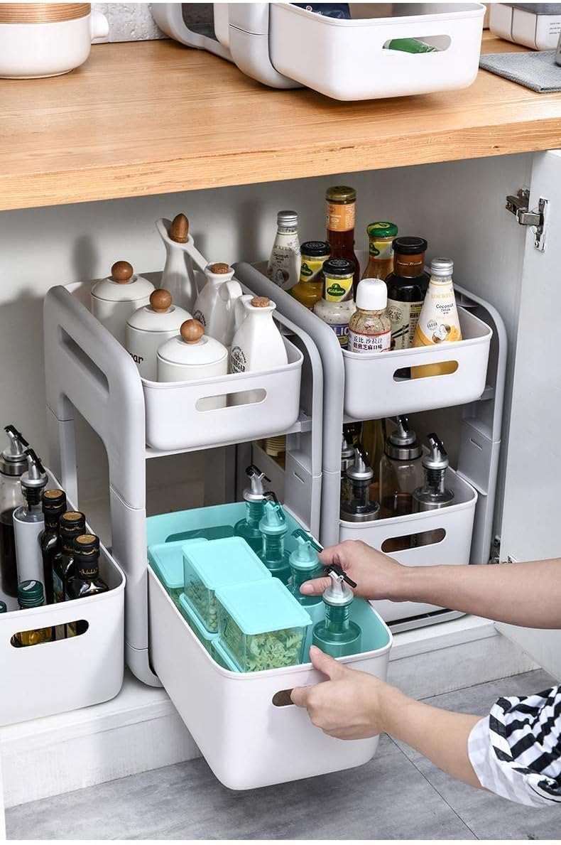 Set Of 6 Plastic Storage Bins,Versatile Kitchen Pantry Organization and Stora...