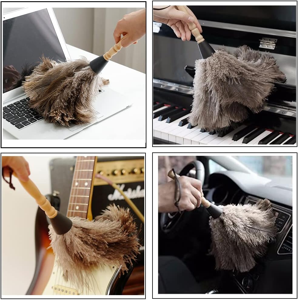 2pcs Ostrich Feather Dusters Natural Feathers Duster with Wooden Handle Natural Ostrich Feathers for Home Cleaning and Office Finishing Duster(2pcs，Length14”