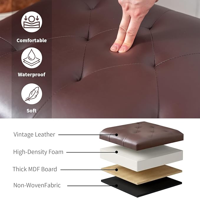 Joveco Faux Leather Storage Ottoman Bench Rectangle 24 Inch Foot Rest Ottomans - Image 8