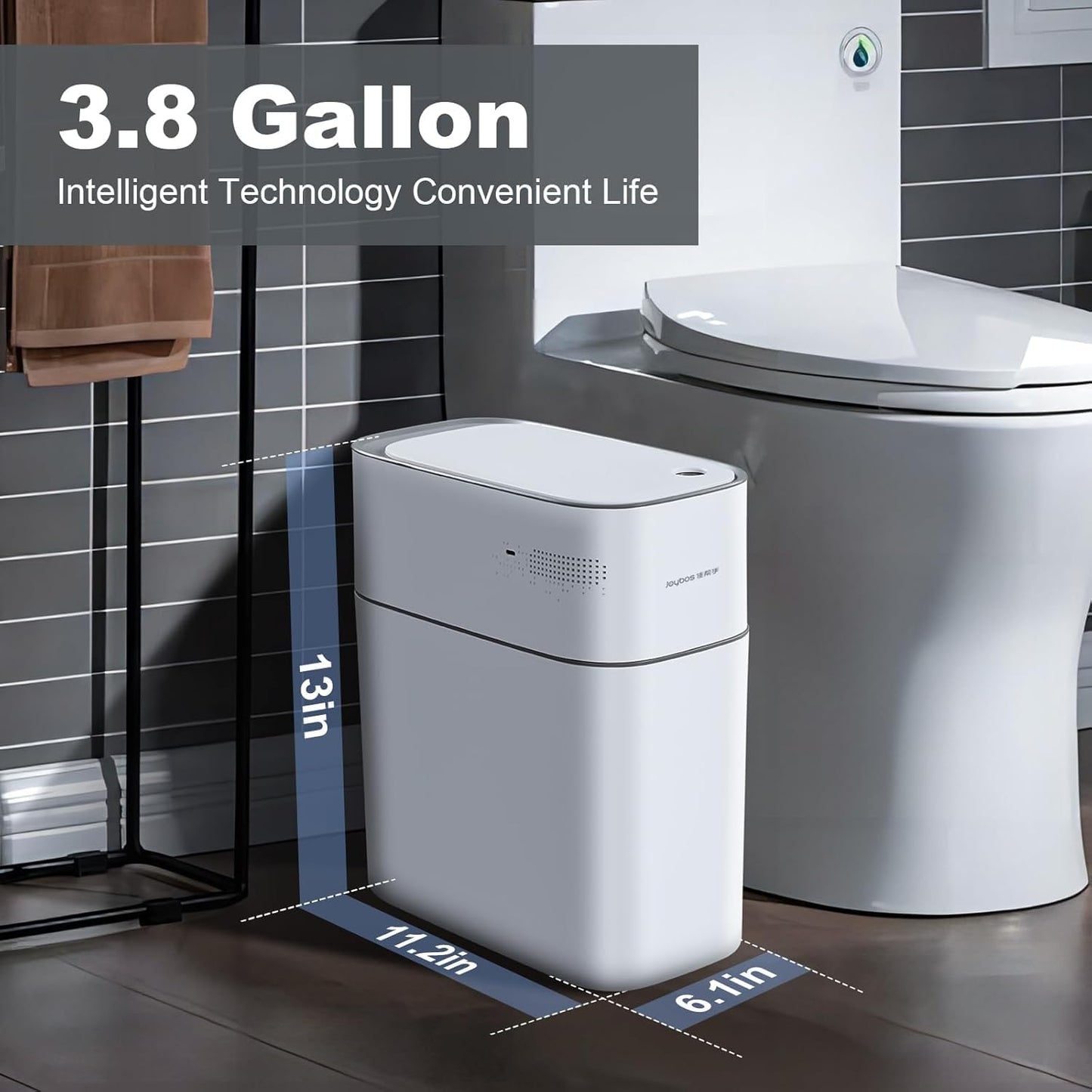 MOPUP Trash Can with Lid Automatic Garbage Can, 3.5 Gallon Slim Small White Plastic Smart Trash Bin, Narrow Motion Sensor for Bedroom, Bathroom, Toilet Office