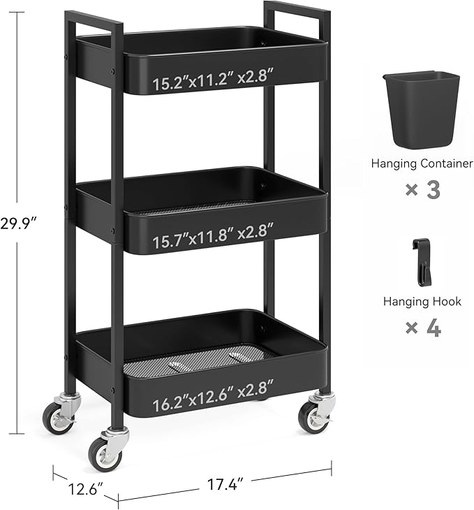 3 Tier Rolling Cart, Utility Cart - Image 4