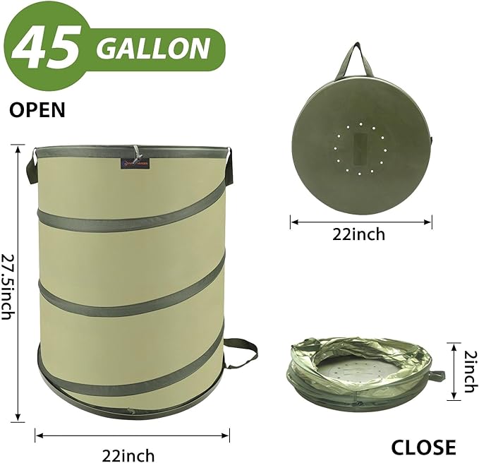 YUDI & GARDEN 45 Gallon Hard Bottom Collapsible Garden Bag｜Collapsible Trash - Image 3