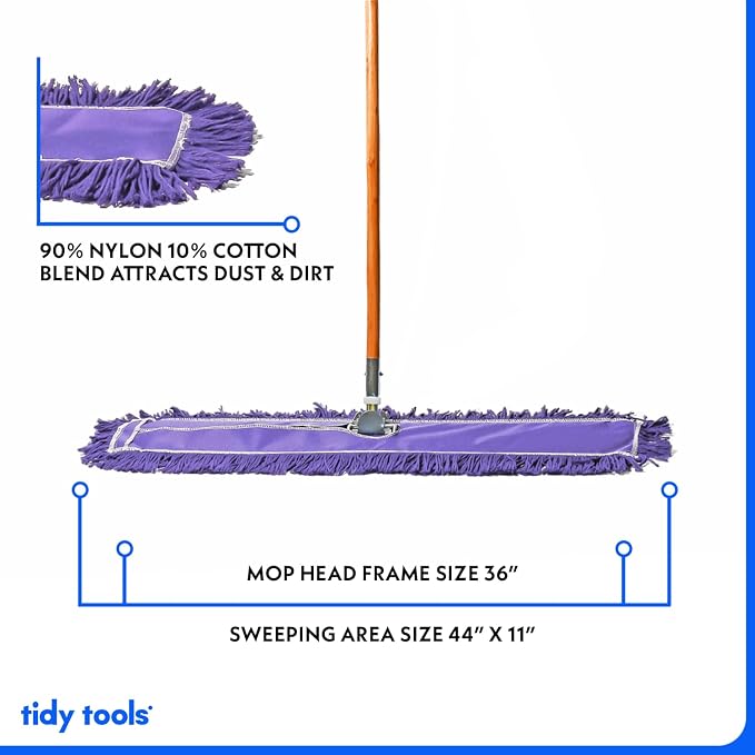 36 Inch Purple Commercial Dust Mop & Floor Sweeper – Wood Handle Floor Mop - Image 3