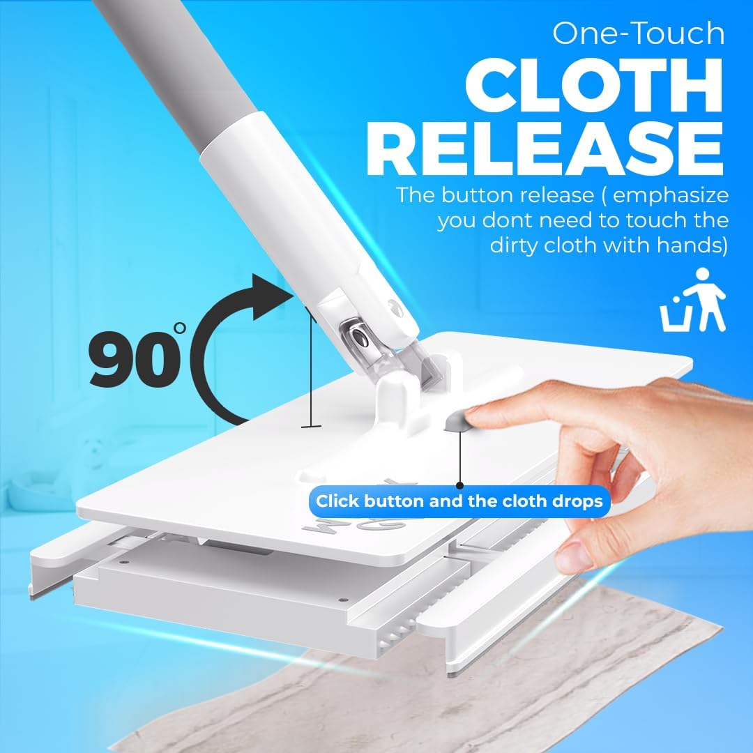 FlexiClamp Sweep & Mop Kit - Compatible with Swiffer Pads, Durable Cleaning Tool for Hardwood, Tile, Marble & Laminate Floors, Home, Kitchen Cleaning Essentials. (Include 10 Dry Cloths)
