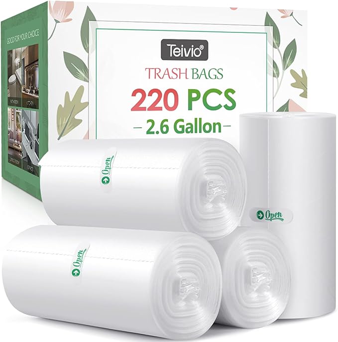 2.6 Gallon 220 Counts Strong Trash Bags Garbage Bags by Teivio, Bathroom Trash by Teivio