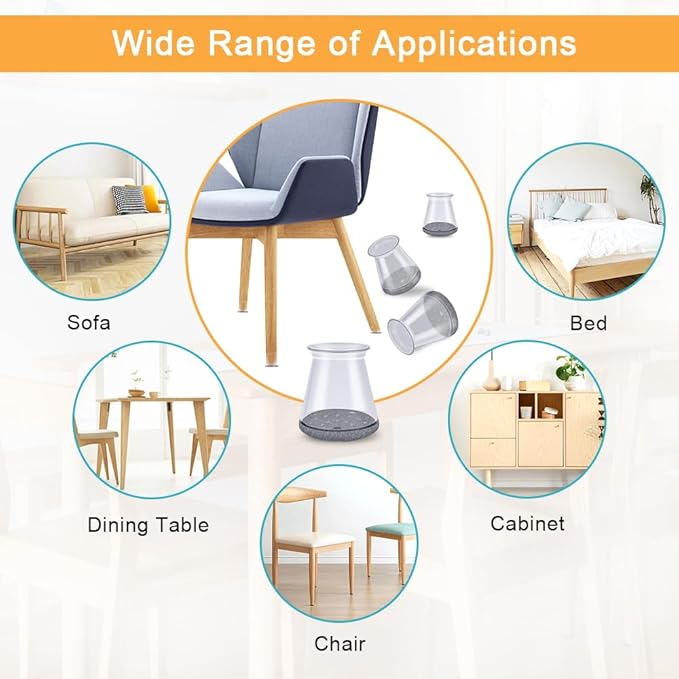 16 Pcs Chair Leg Protectors for Hardwood Floors, Silicone Felt Furniture Leg - Image 6