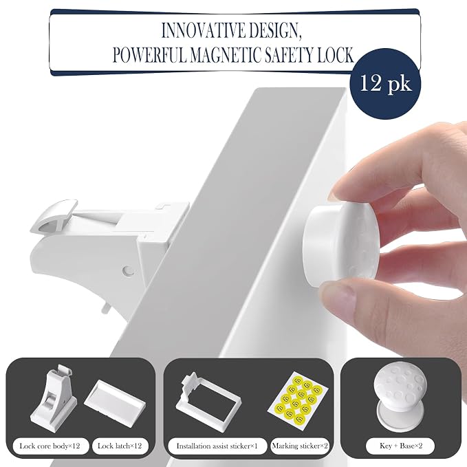 12 Pack Magnetic Cabinet Locks Baby Proofing, Child Proof Cabinet Locks - Image 6