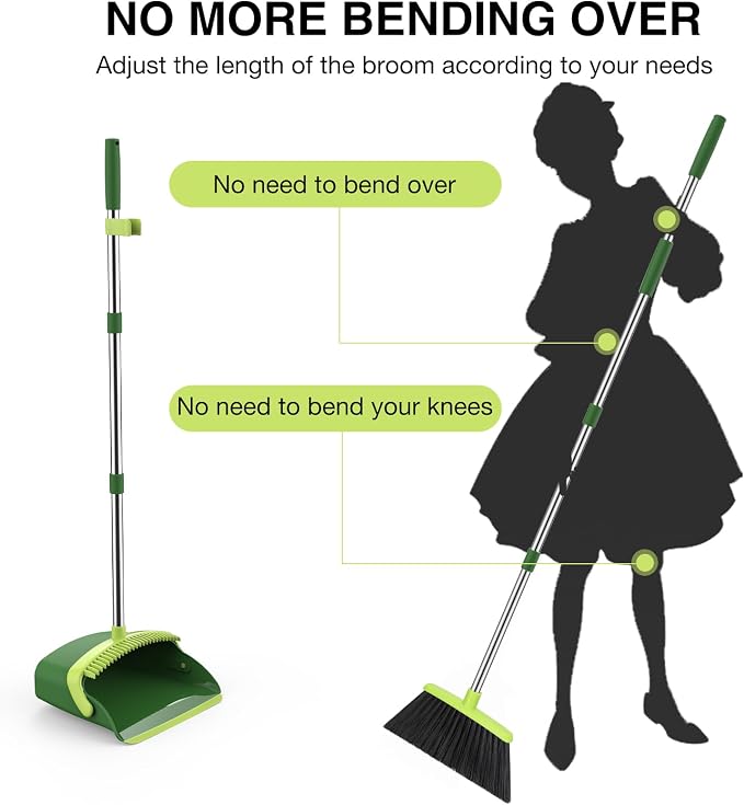 Broom and Dustpan Set, 52-in Long Adjustable Handle Broom Dustpan Combo - Image 3