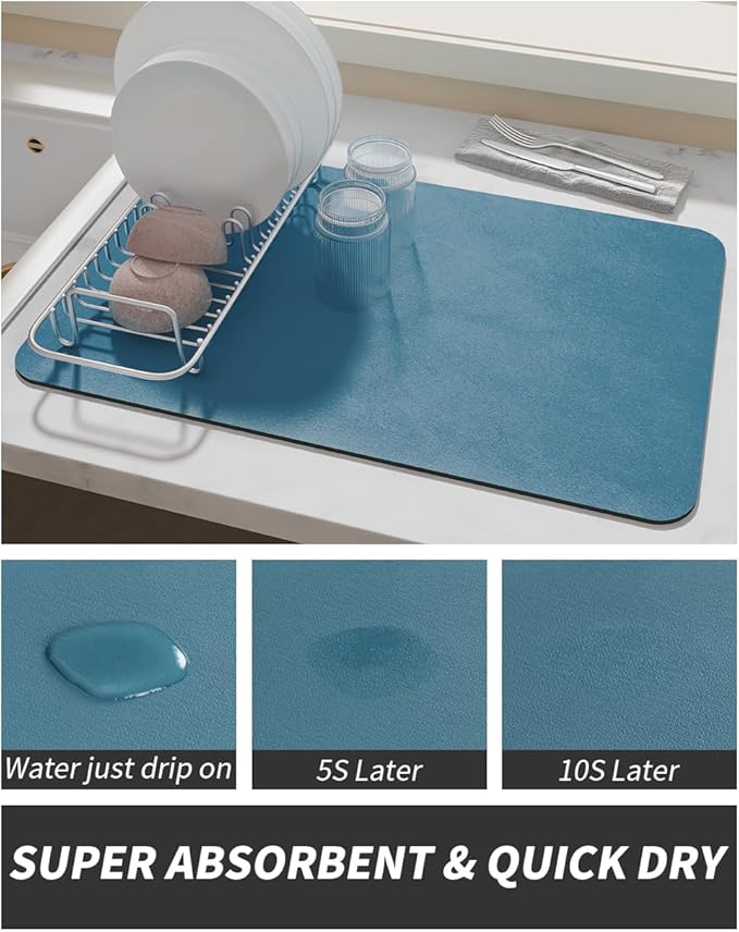 AMOAMI-Coffee Mat Hide Stain Rubber Backed Absorbent Dish Drying Mat - Image 3