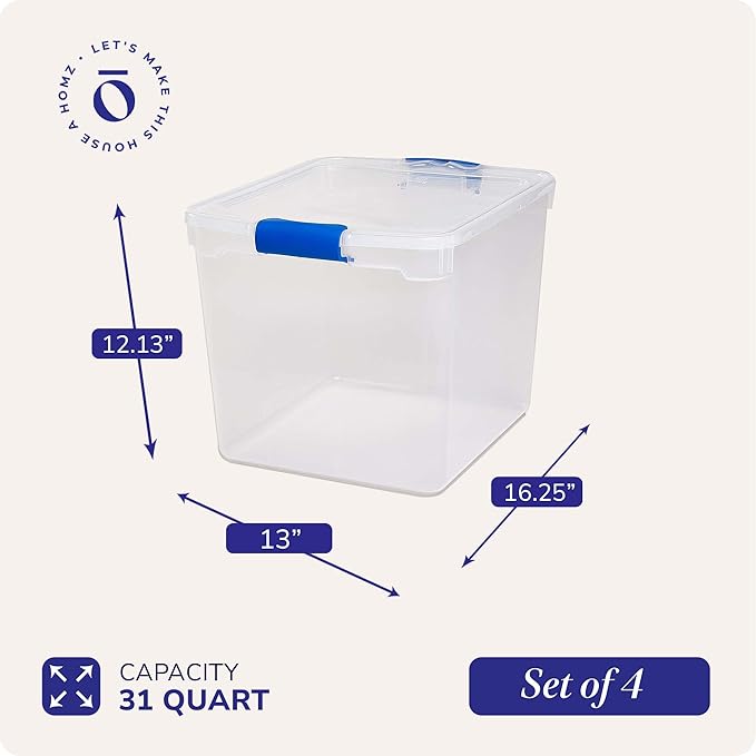 HOMZ 4-Pack Latching Lid, Large Clear Plastic Storage Bins - Image 4
