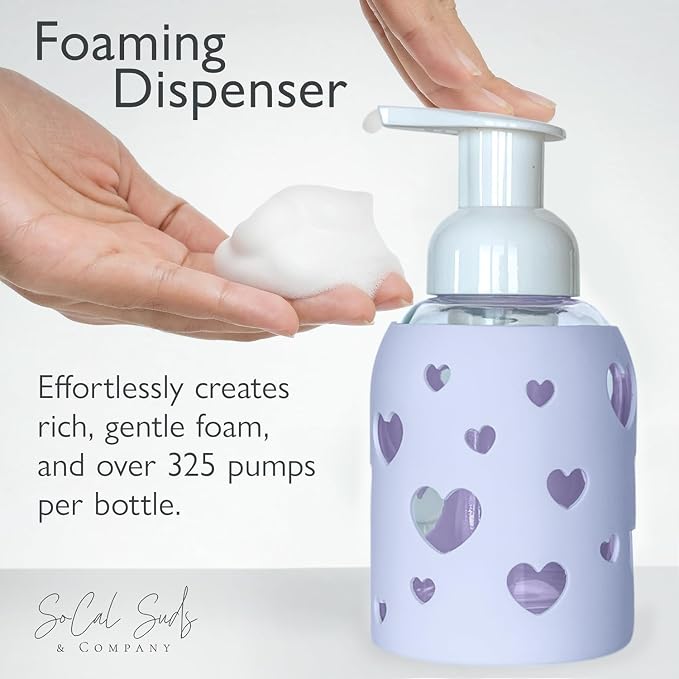 SoCal Suds & Company Glass Foaming Hand Soap Dispenser, Heart Silicone Sleeve - Image 2