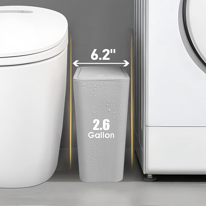TIPGO Bathroom Trash Can with Lid, 10 Liter/ 2.6 Gallon Slim Garbage Can - Image 2