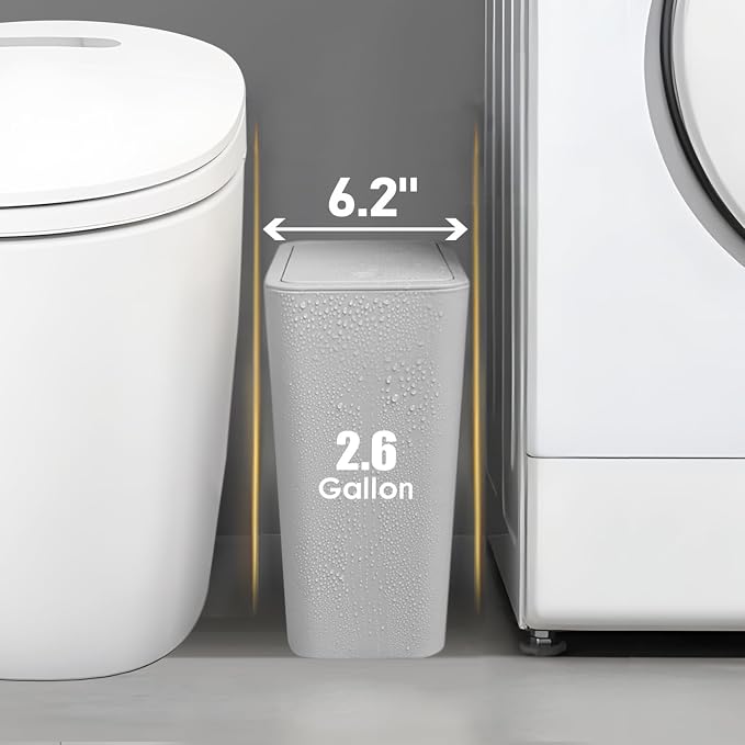 TIPGO Bathroom Trash Can with Lid, 10 Liter/ 2.6 Gallon Slim Garbage Can - Image 2