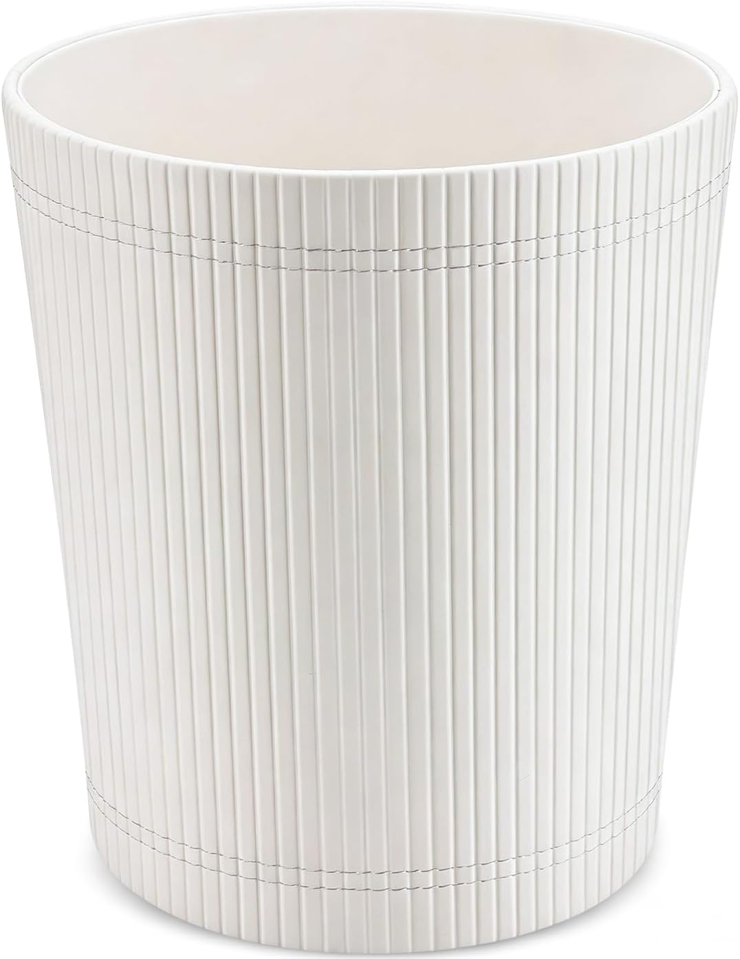 GORESE Pu Leather Trash Can, 2.6 Gallon Wastebasket, Small Wastepaper Basket for Office, Bedroom, Living Room, Round Trash Bin Home Decor, Cream White