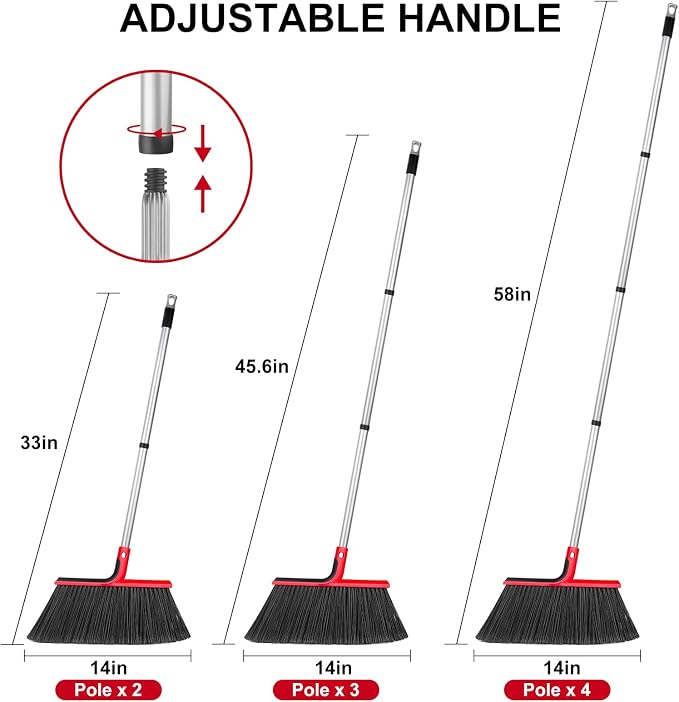 Angle Broom with 58″ Long Handle – 14″ Wide Stiff Bristles - Image 2