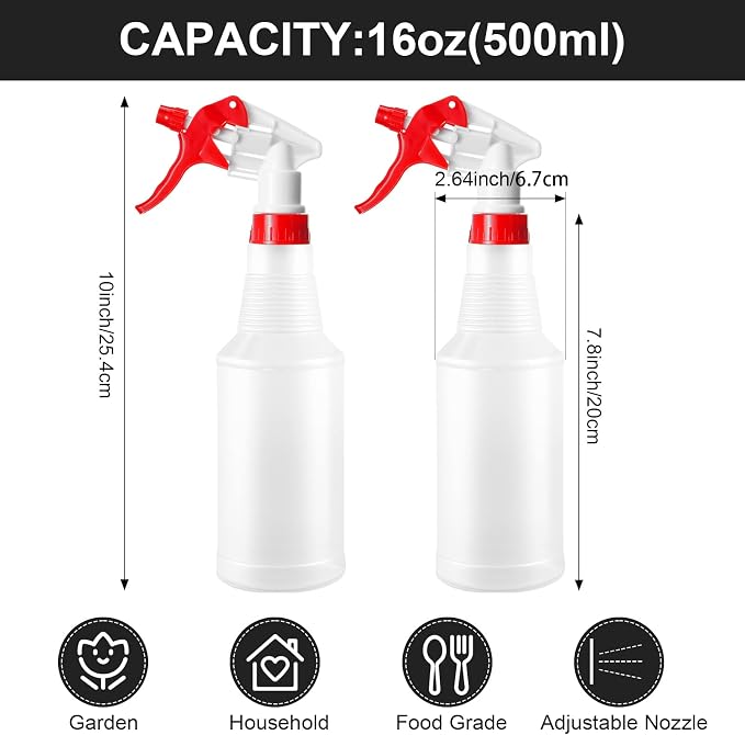 Eccliy 12 Pcs 16 Oz Plastic Spray Bottle, Adjustable Empty Reusable Sprayer - Image 2